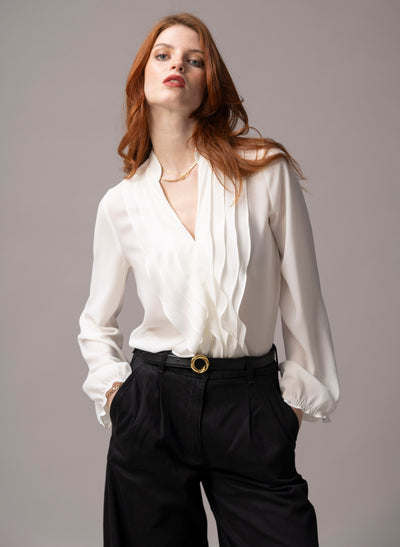 Victoria Ivory Ruffled Evening Blouse