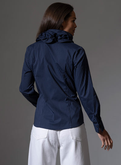 Willow Navy & White Stripe Ruffle Collar Shirt
