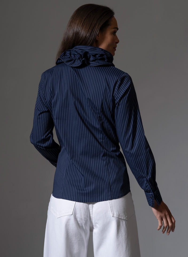 Willow Navy & White Stripe Ruffle Collar Shirt