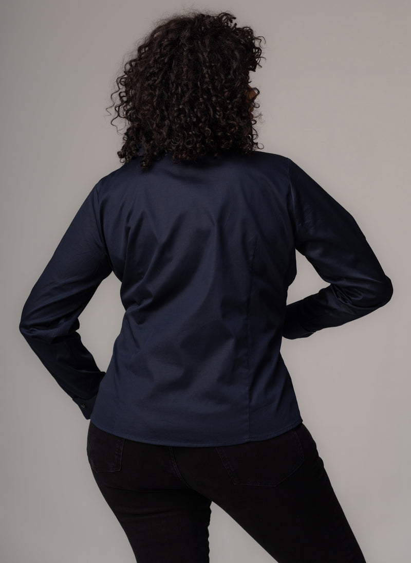 Willow Curve Navy Ruffle Collar Shirt