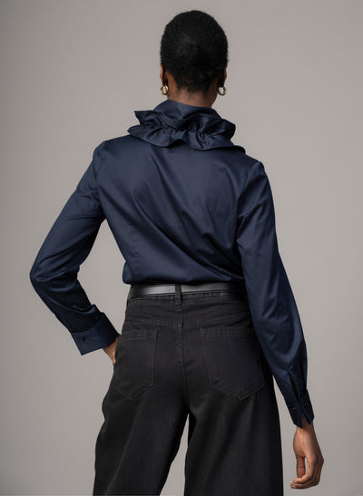 Willow Navy Ruffle Collar Shirt