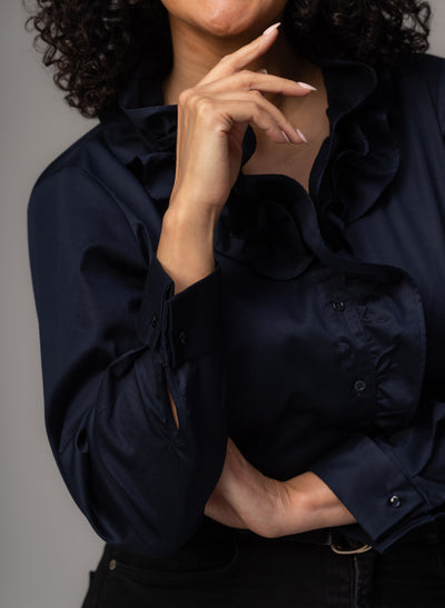 Willow Curve Navy Ruffle Collar Shirt