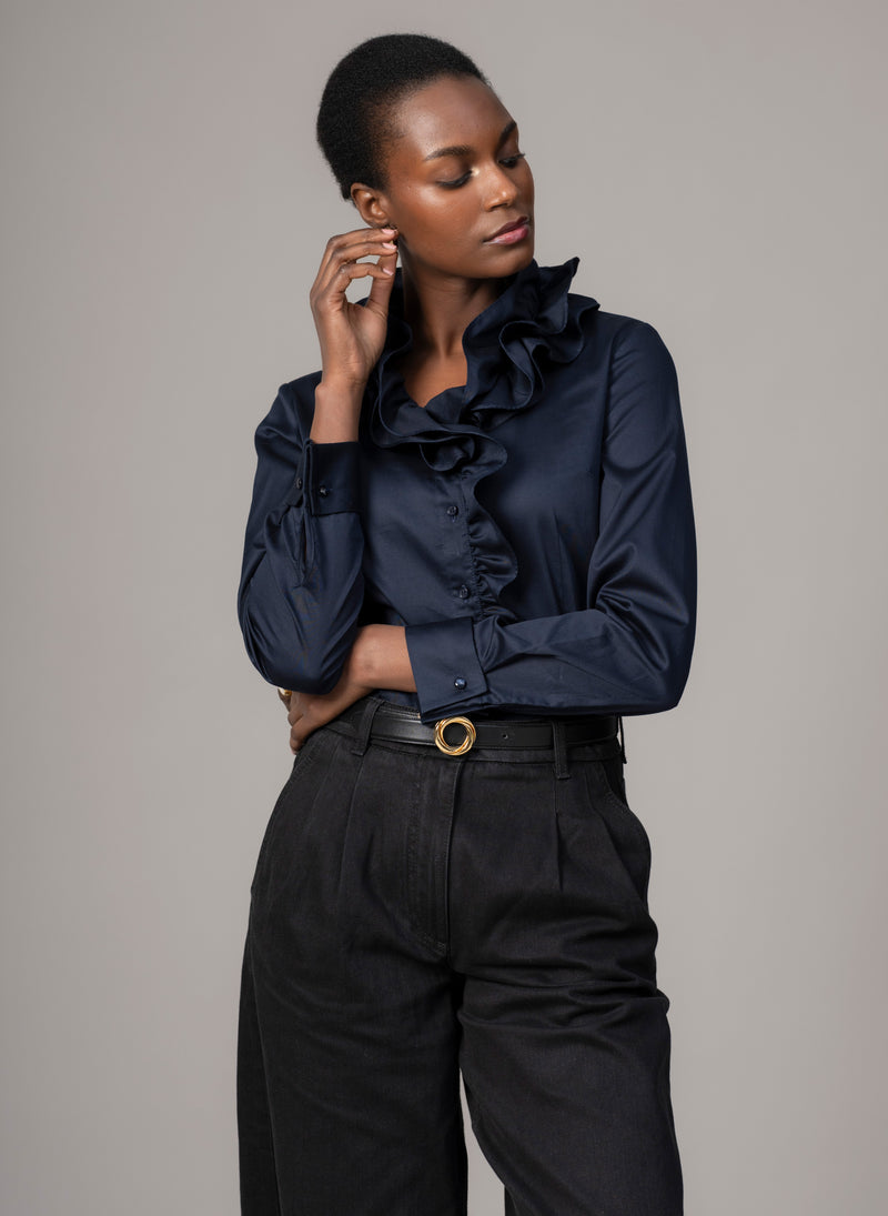 Willow Navy Ruffle Collar Shirt