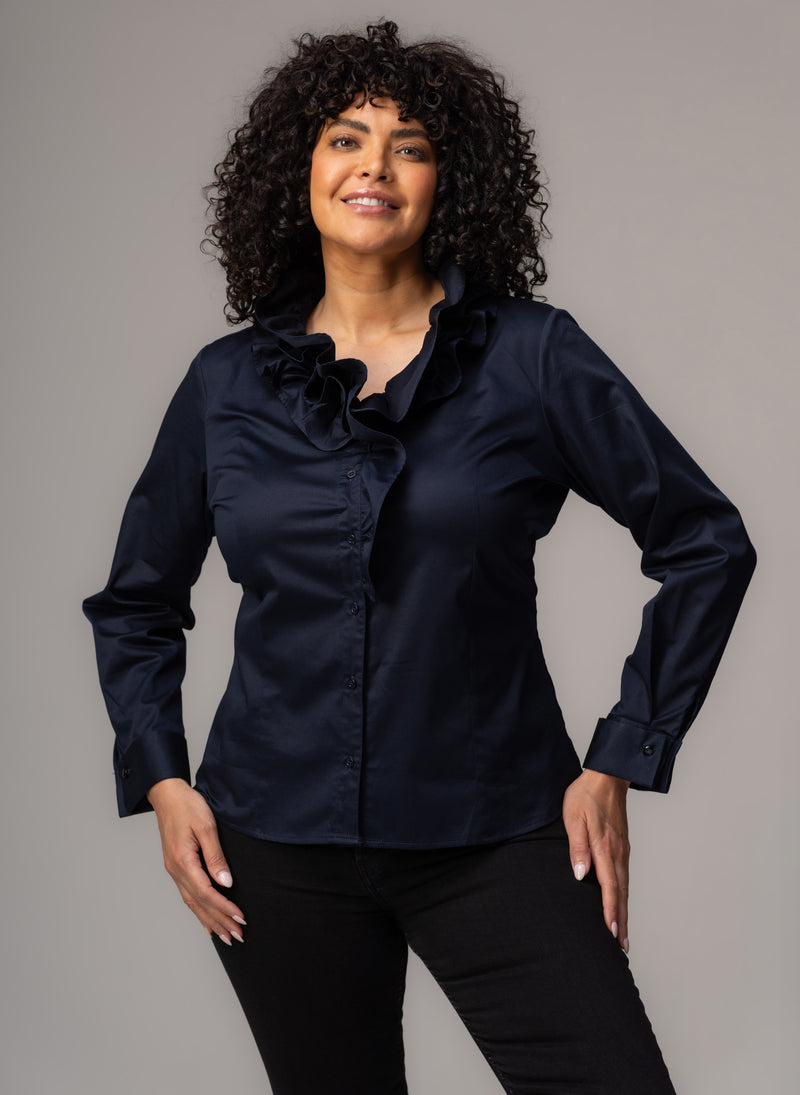 Willow Curve Navy Ruffle Collar Shirt