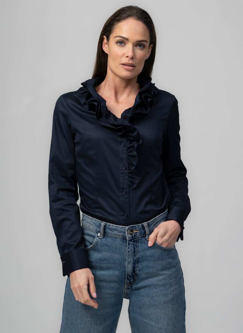 WILLOW NAVY RUFFLE COLLAR SHIRT