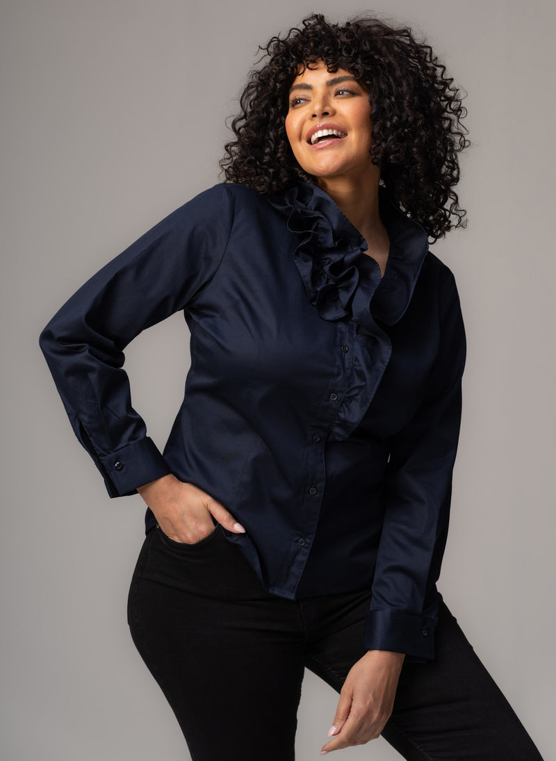Willow Curve Navy Ruffle Collar Shirt