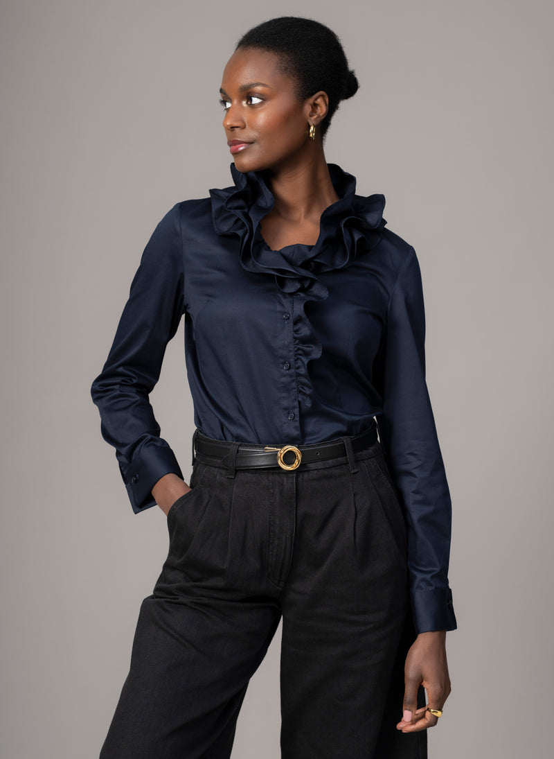Willow Navy Ruffle Collar Shirt