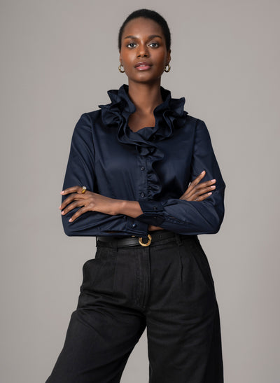 Willow Navy Ruffle Collar Shirt