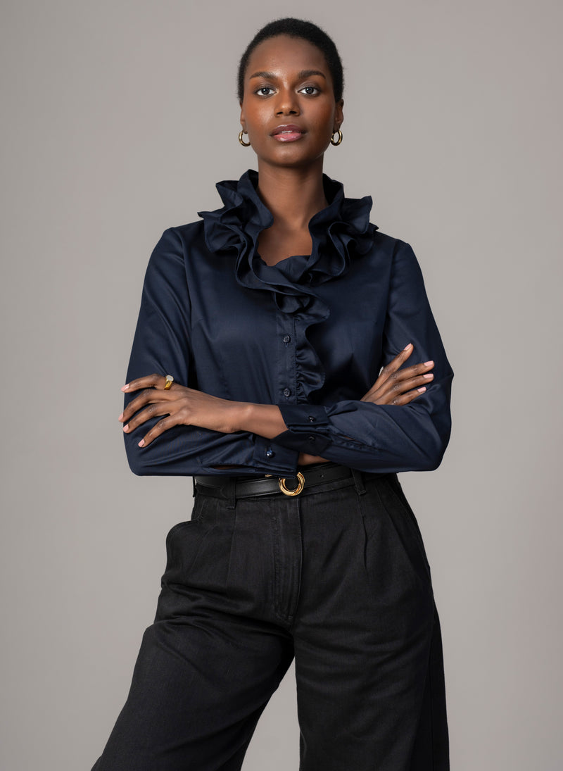 Willow Navy Ruffle Collar Shirt