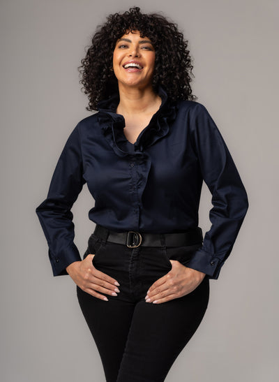 Willow Curve Navy Ruffle Collar Shirt