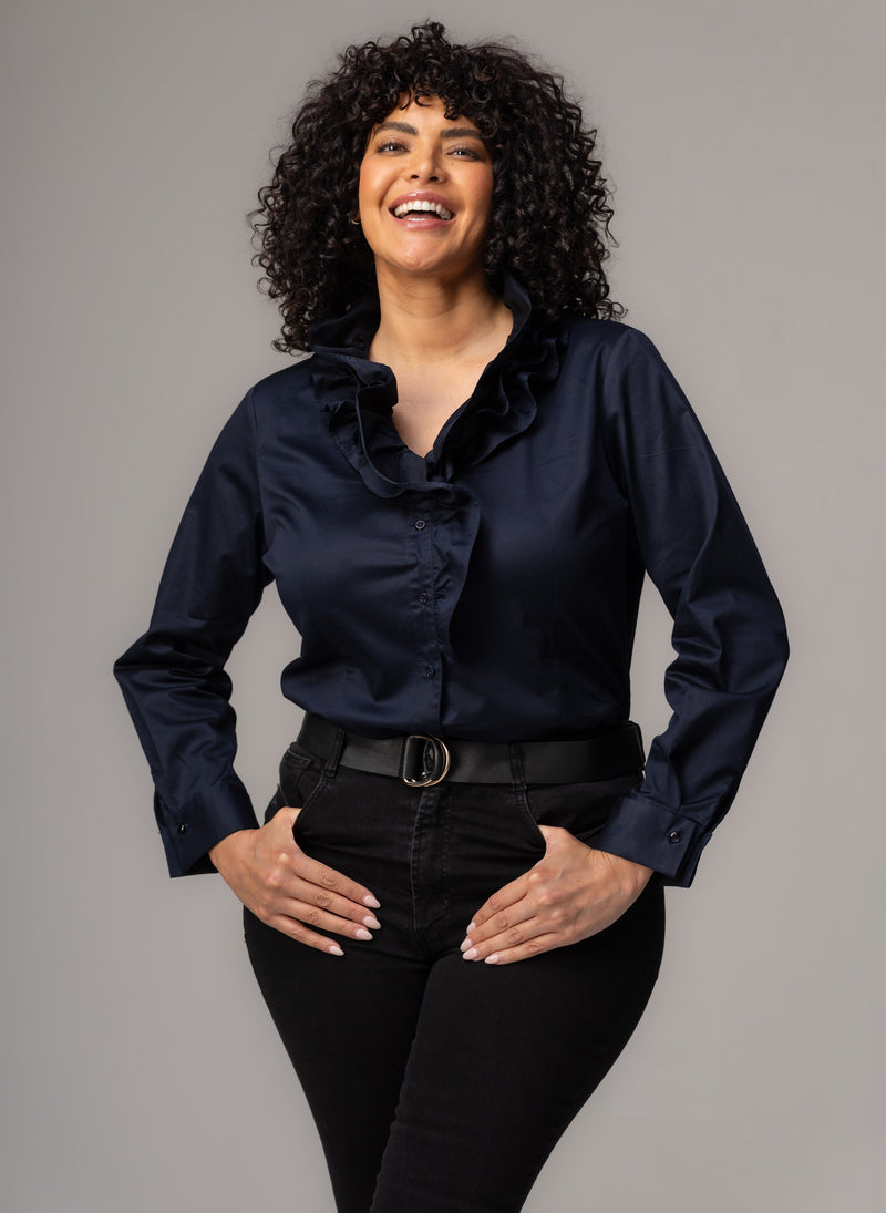 Willow Curve Navy Ruffle Collar Shirt