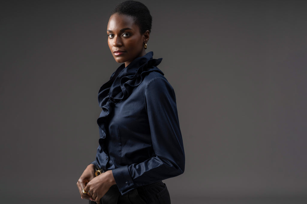 Willow Tailored Fit Ruffle Collar Double Cuff Cotton Sateen