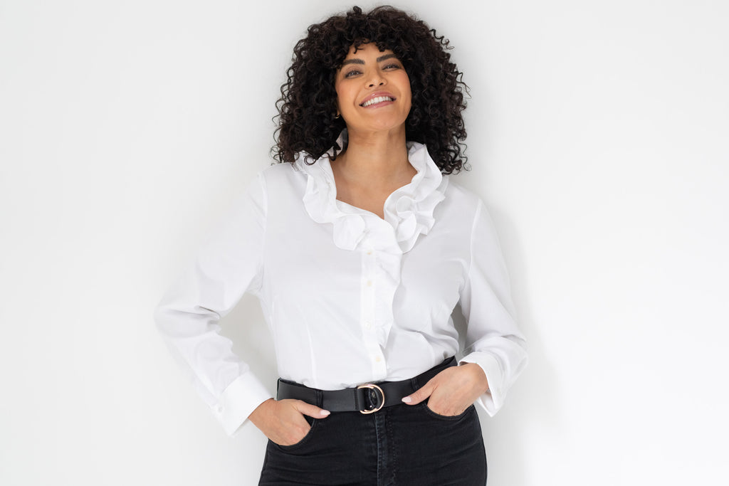 Willow Curve Tailored Fit Ruffle Collar Double Cuff Cotton Sateen