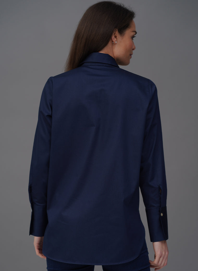 CARLA NAVY POP-OVER TUNIC ORGANIC COTTON SHIRT
