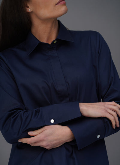 CARLA NAVY POP-OVER TUNIC ORGANIC COTTON SHIRT