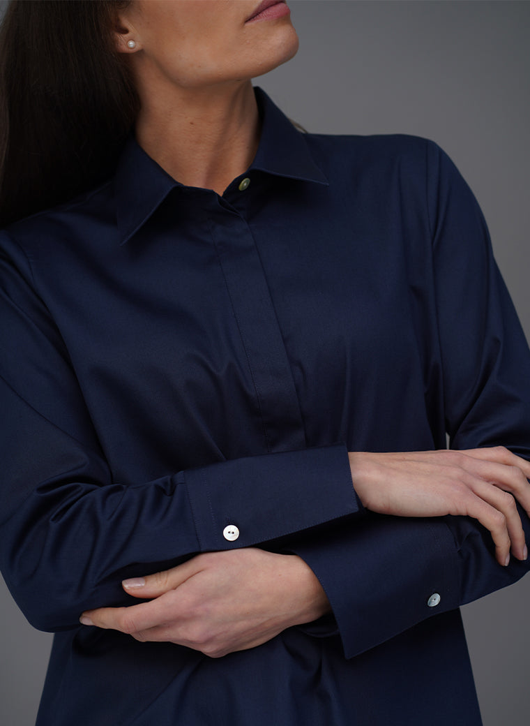 CARLA NAVY POP-OVER TUNIC ORGANIC COTTON SHIRT