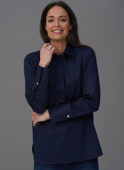 CARLA NAVY POP-OVER TUNIC ORGANIC COTTON SHIRT