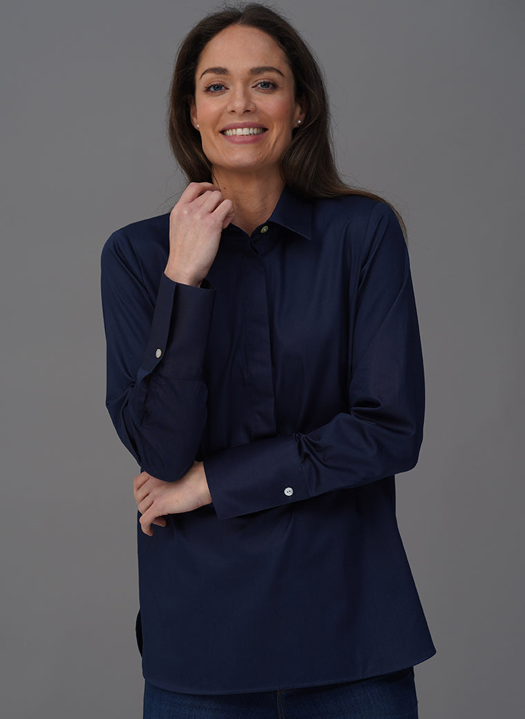 CARLA NAVY POP-OVER TUNIC ORGANIC COTTON SHIRT