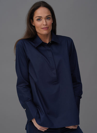 CARLA NAVY POP-OVER TUNIC ORGANIC COTTON SHIRT