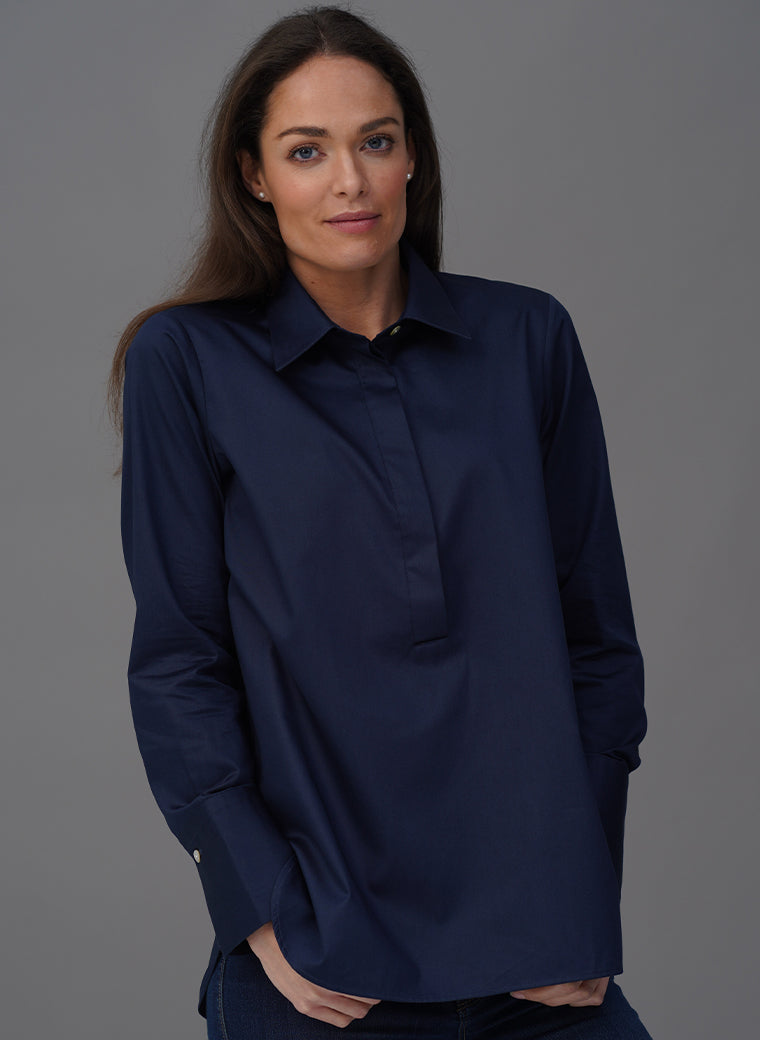 CARLA NAVY POP-OVER TUNIC ORGANIC COTTON SHIRT