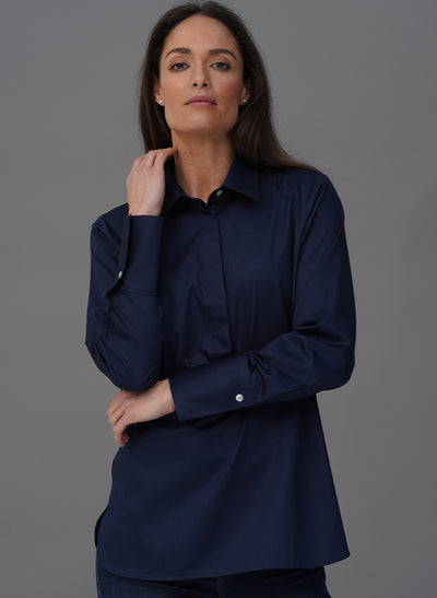 CARLA NAVY POP-OVER TUNIC ORGANIC COTTON SHIRT