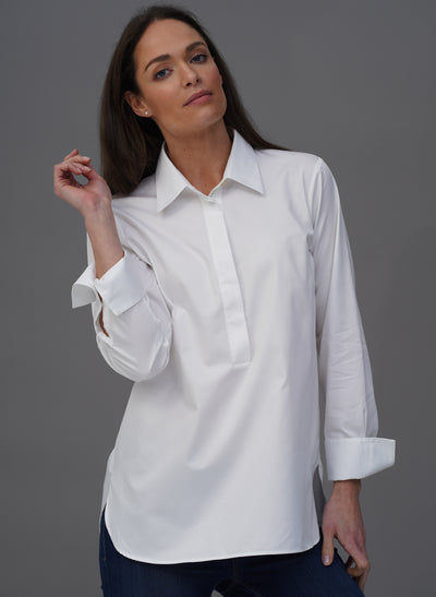 CARLA WHITE POP-OVER TUNIC ORGANIC COTTON SHIRT