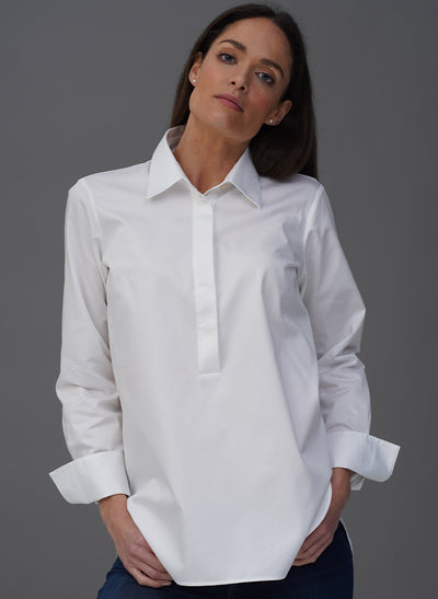 CARLA WHITE POP-OVER TUNIC ORGANIC COTTON SHIRT