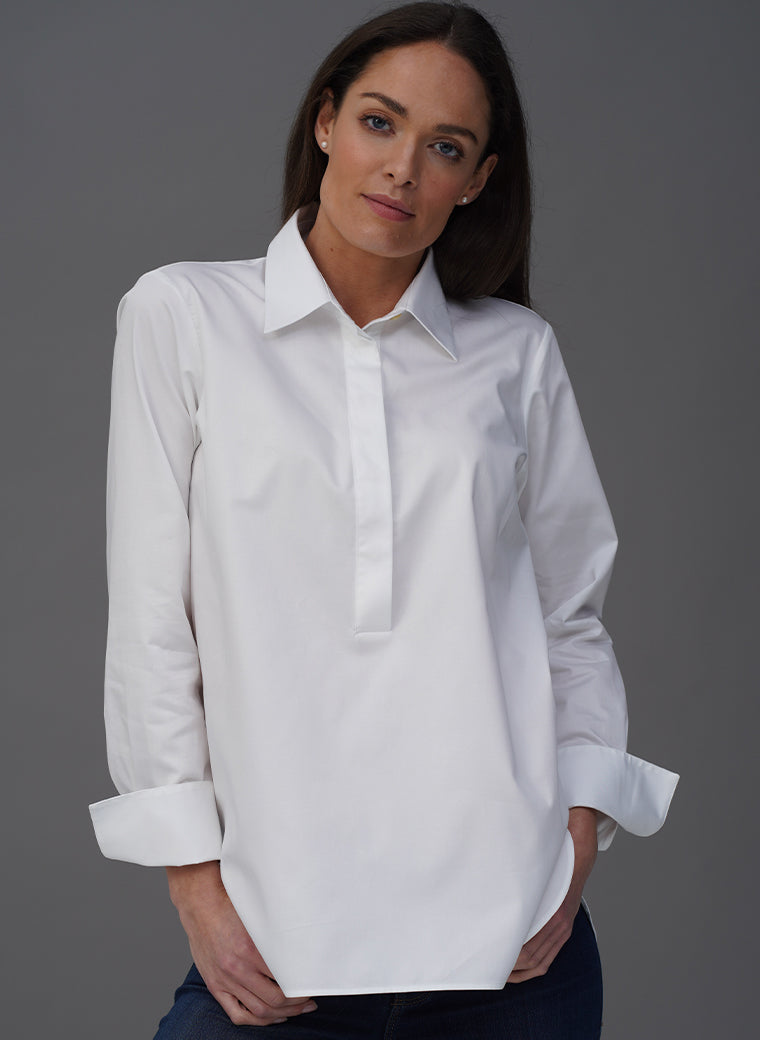CARLA WHITE POP-OVER TUNIC ORGANIC COTTON SHIRT