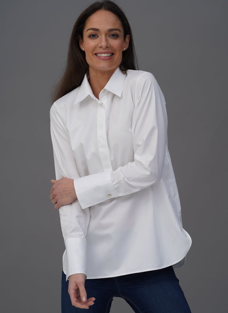 CARLA WHITE POP-OVER TUNIC ORGANIC COTTON SHIRT