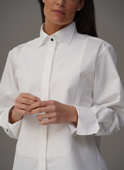 LE SMOKING WHITE ORGANIC COTTON TUXEDO STYLE SHIRT