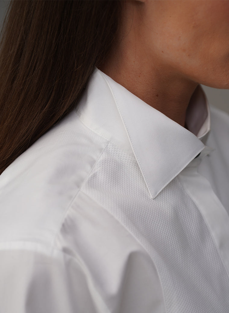 LE SMOKING WHITE ORGANIC COTTON TUXEDO STYLE SHIRT