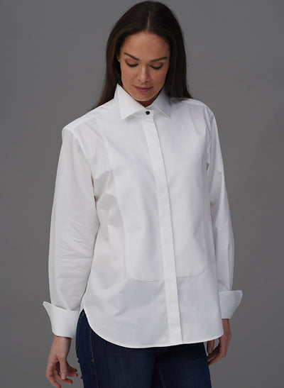 LE SMOKING WHITE ORGANIC COTTON TUXEDO STYLE SHIRT