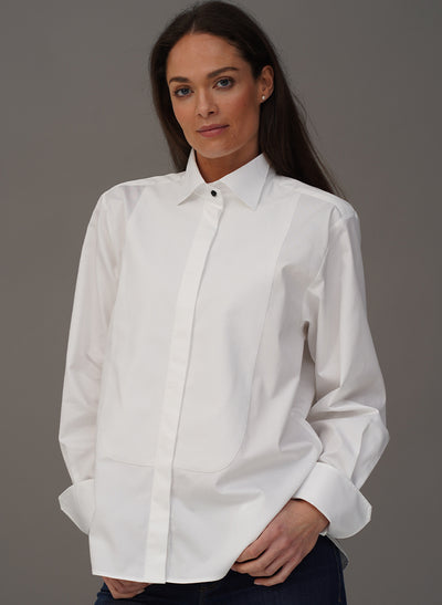 LE SMOKING WHITE ORGANIC COTTON TUXEDO STYLE SHIRT