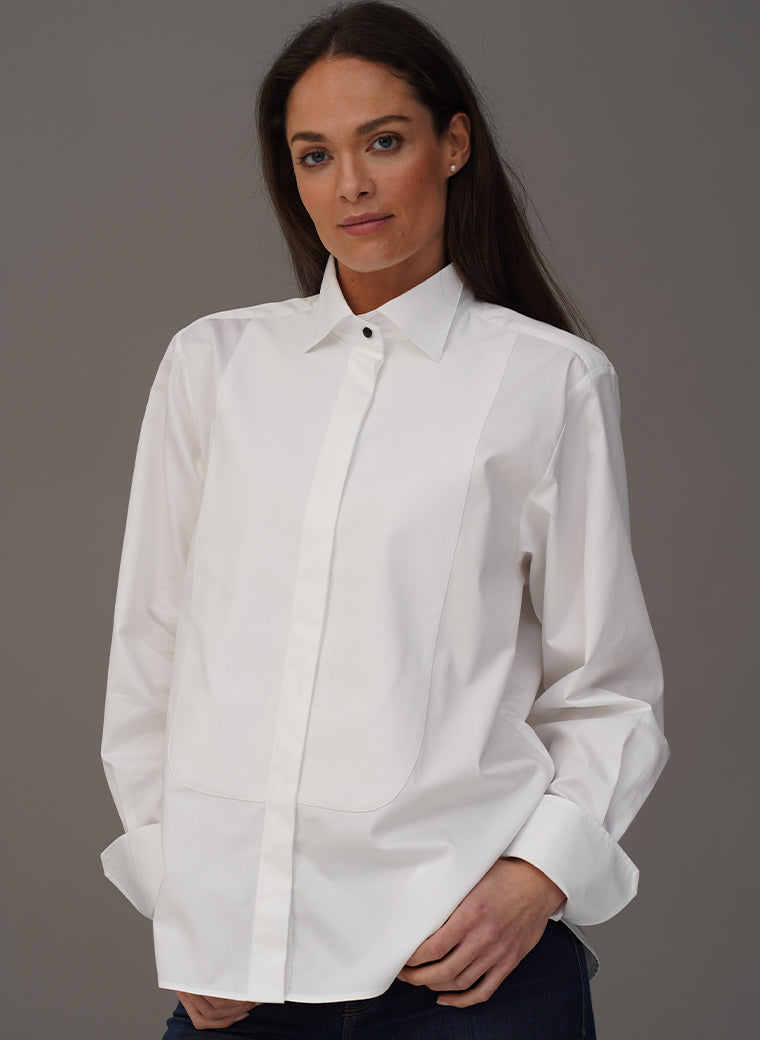 LE SMOKING WHITE ORGANIC COTTON TUXEDO STYLE SHIRT