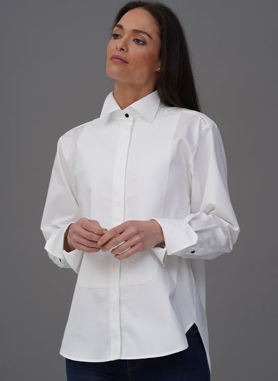 LE SMOKING WHITE ORGANIC COTTON TUXEDO STYLE SHIRT