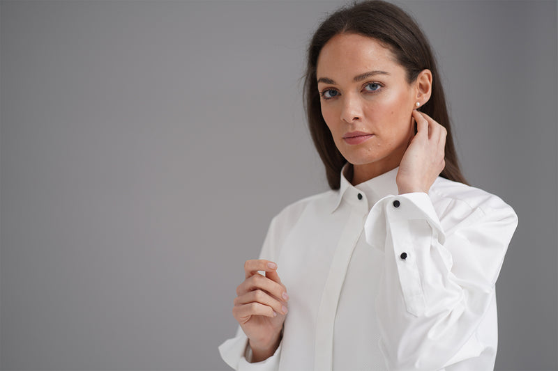 LE SMOKING WHITE ORGANIC COTTON TUXEDO STYLE SHIRT
