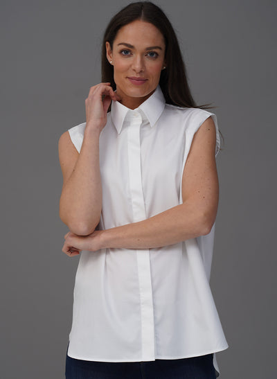 MARLENE WHITE ORGANIC COTTON OVERSIZED SLEEVELESS BUTTON DOWN SHIRT