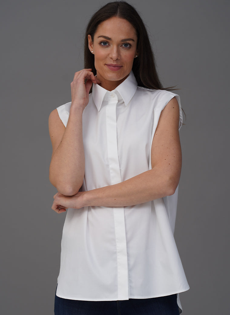 MARLENE WHITE ORGANIC COTTON OVERSIZED SLEEVELESS BUTTON DOWN SHIRT