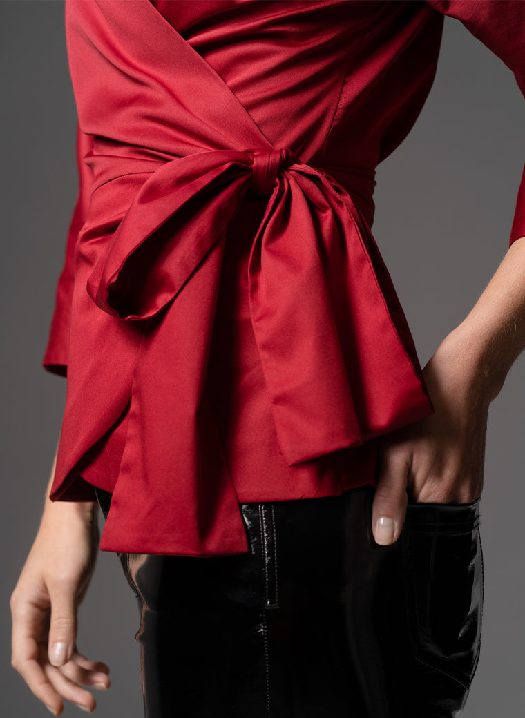 ABIGAIL RUBY WRAP COTTON BLOUSE