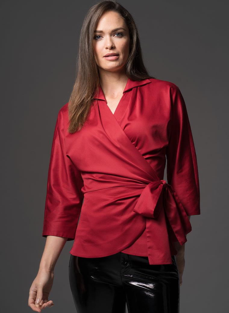 ABIGAIL RUBY WRAP COTTON BLOUSE