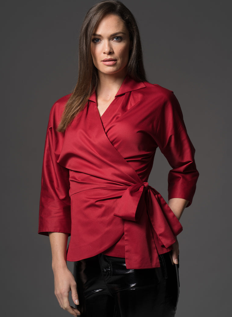 ABIGAIL RUBY WRAP COTTON BLOUSE