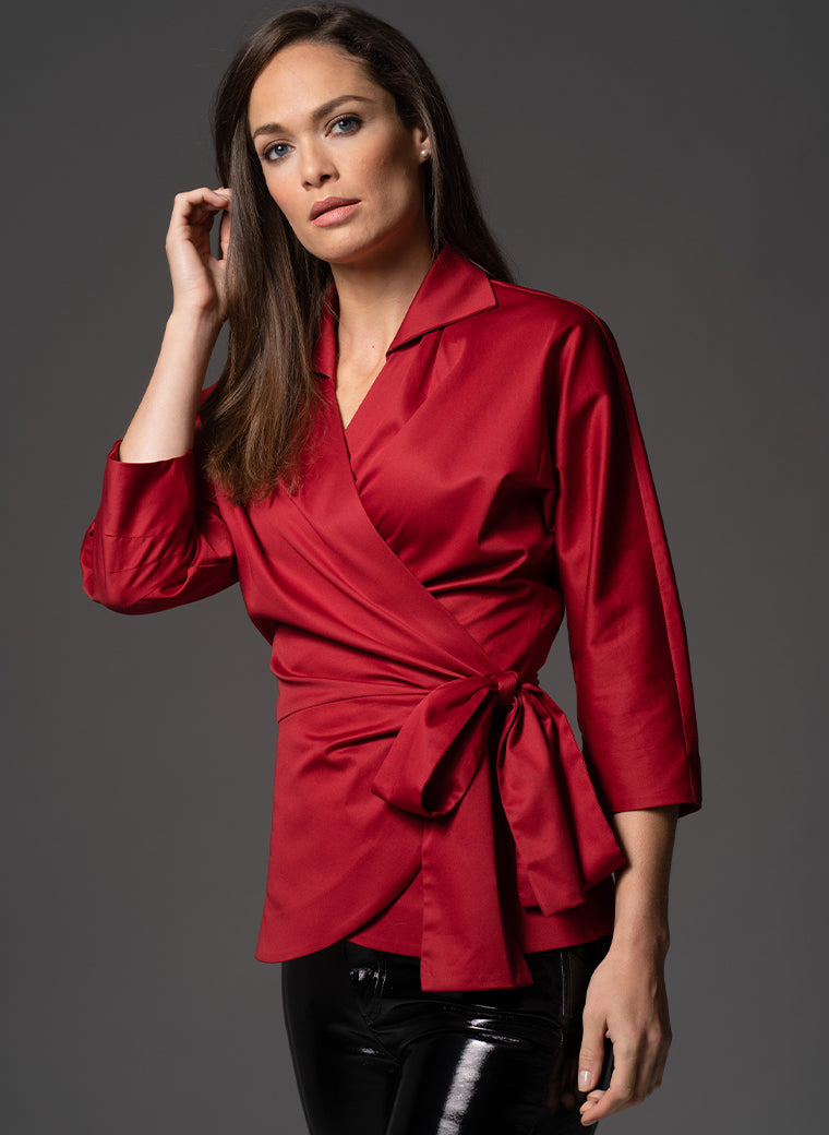 ABIGAIL RUBY WRAP COTTON BLOUSE