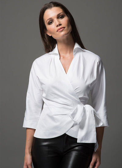 abigail wrap shirt with pussy bow tie 