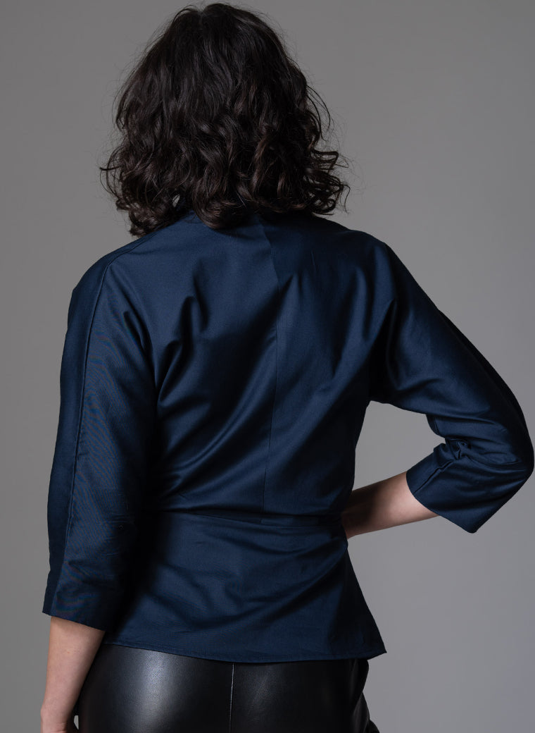 ABINA NAVY WRAP COTTON BLOUSE