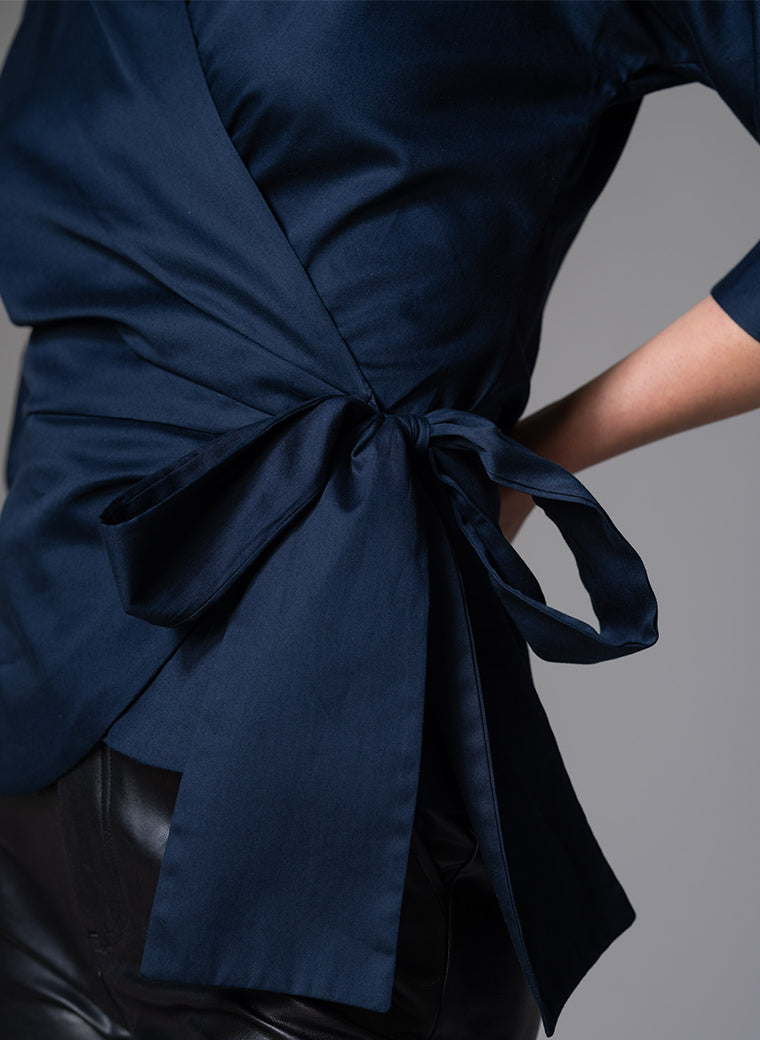 ABINA NAVY WRAP COTTON BLOUSE