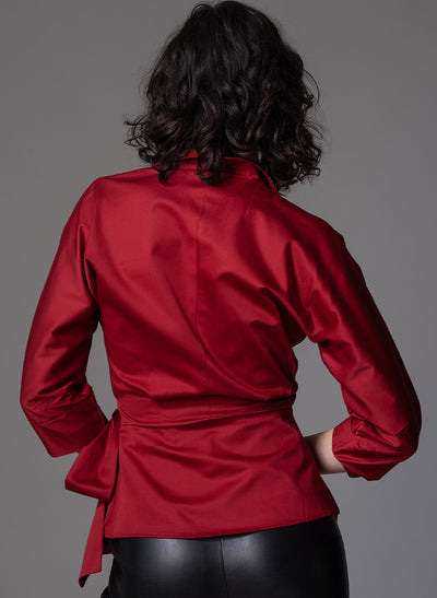 ABINA RUBY RED WRAP COTTON SHIRT