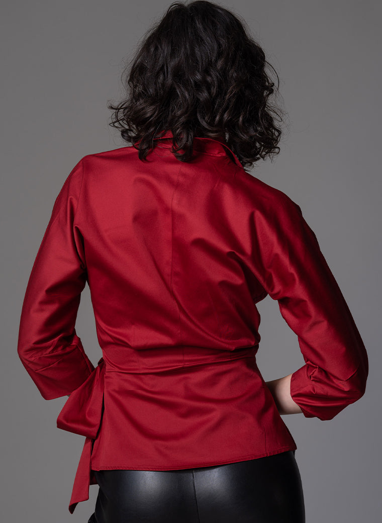 ABINA RUBY RED WRAP COTTON SHIRT