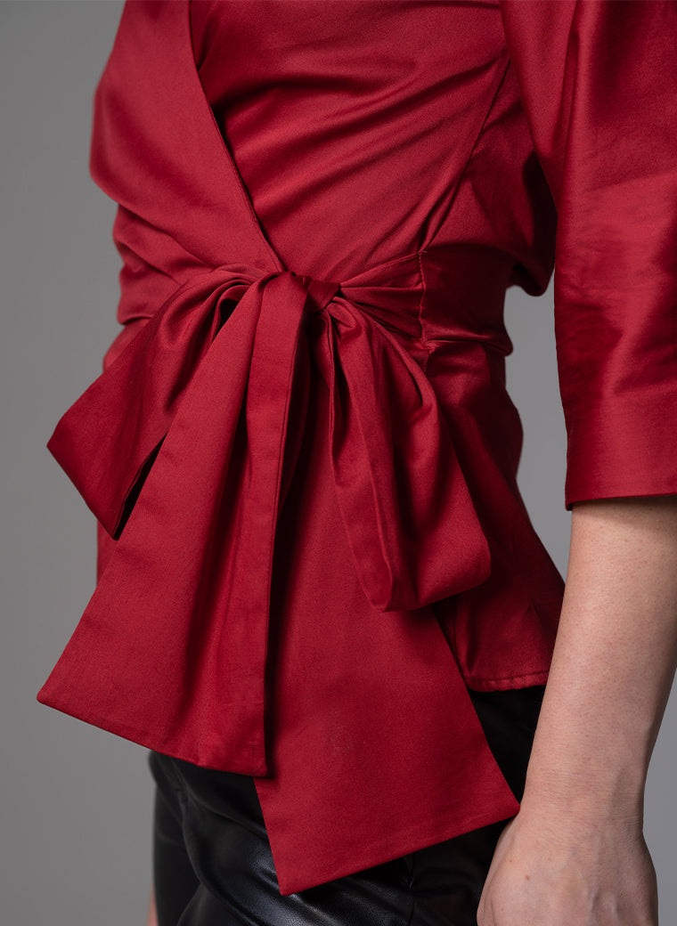 ABINA RUBY RED WRAP COTTON SHIRT