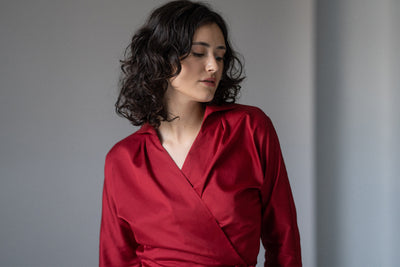 ABINA RUBY RED WRAP COTTON SHIRT