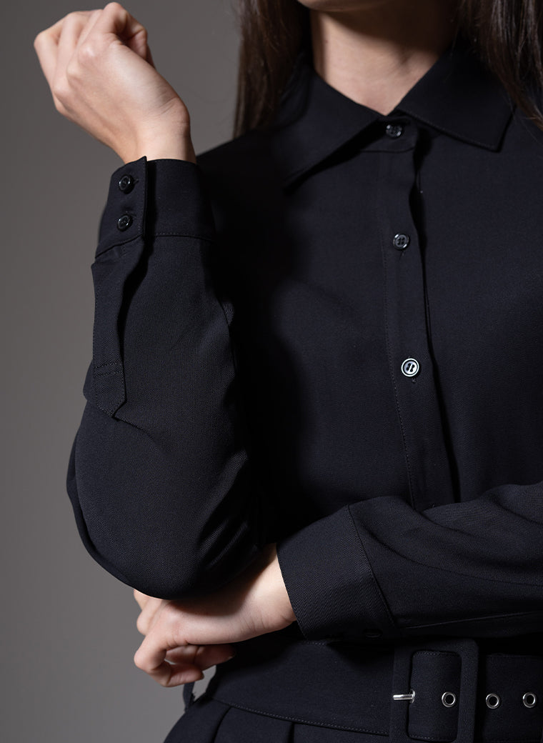 ANDIE CLASSIC EVERYDAY BUTTON FRONT SHIRT DRESS IN BLACK